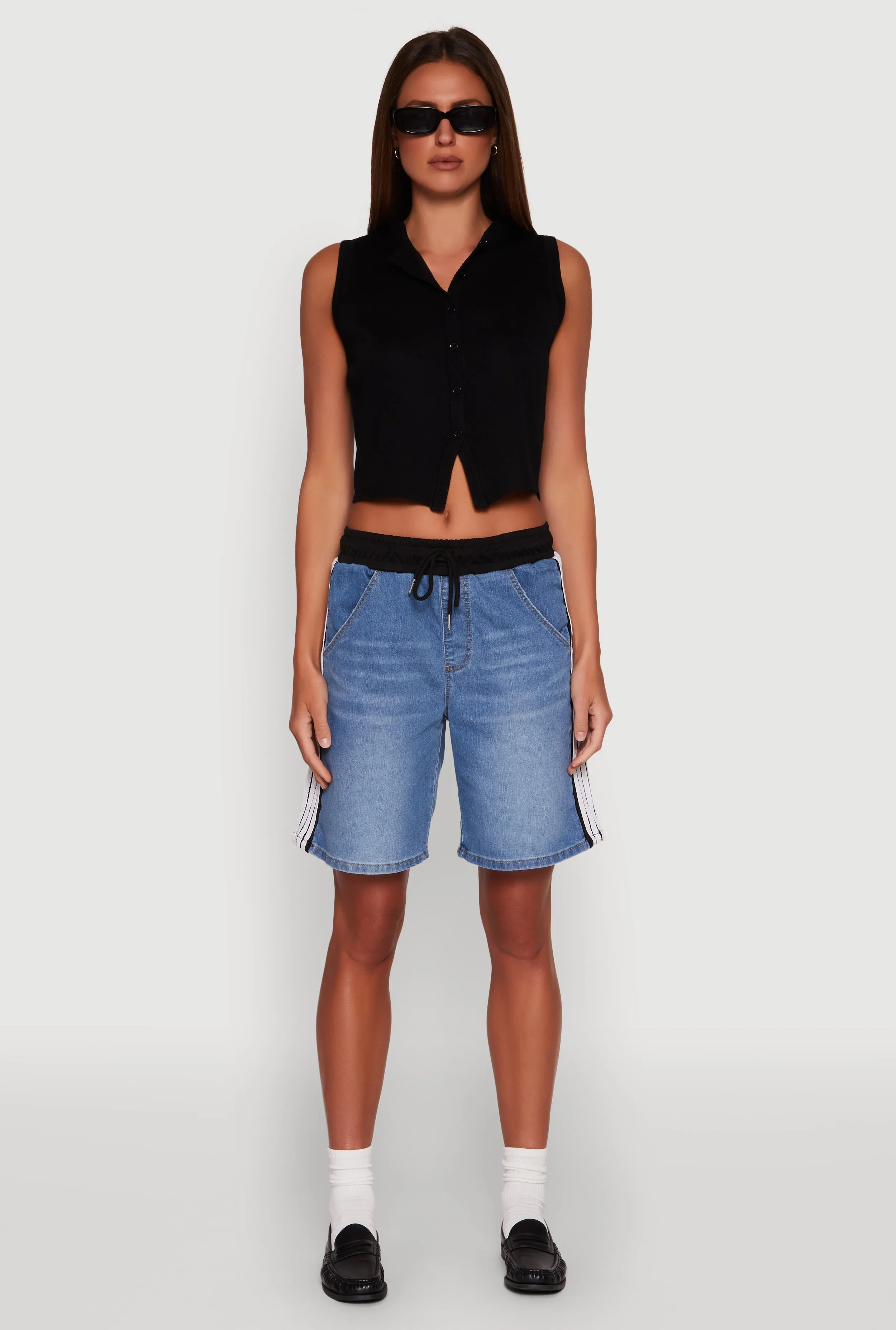 Almost Famous Varsity Stripe Side Waistband Jorts
