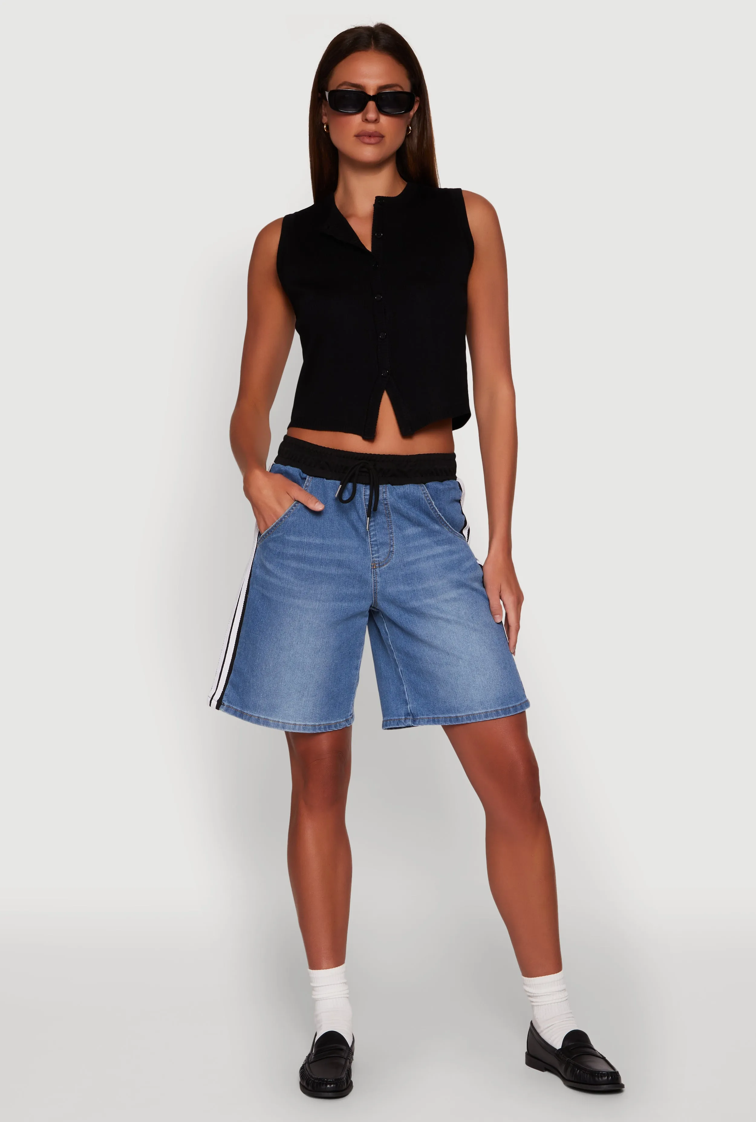 Almost Famous Varsity Stripe Side Waistband Jorts