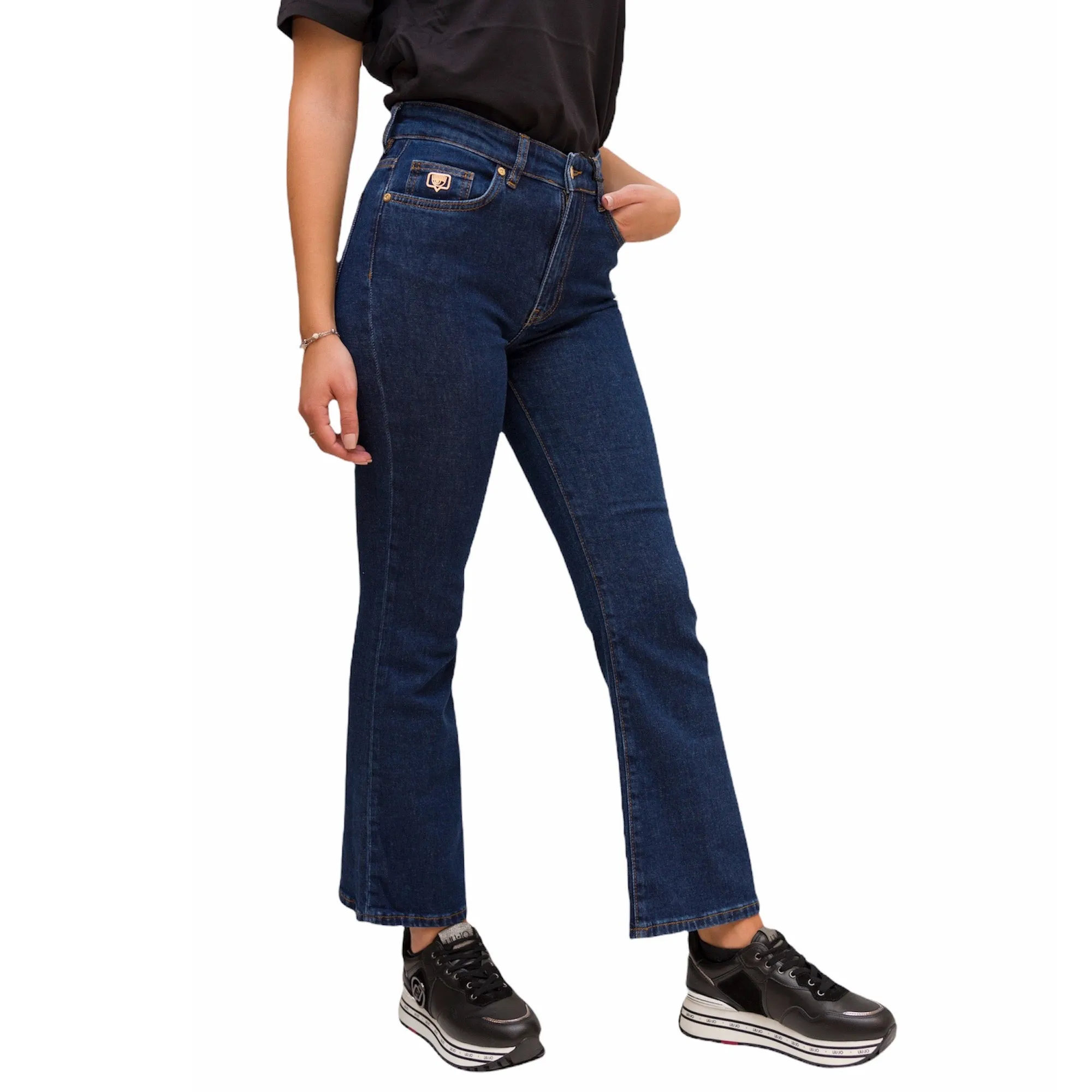 Chiara Ferragni Logo Plaque Cropped Jeans