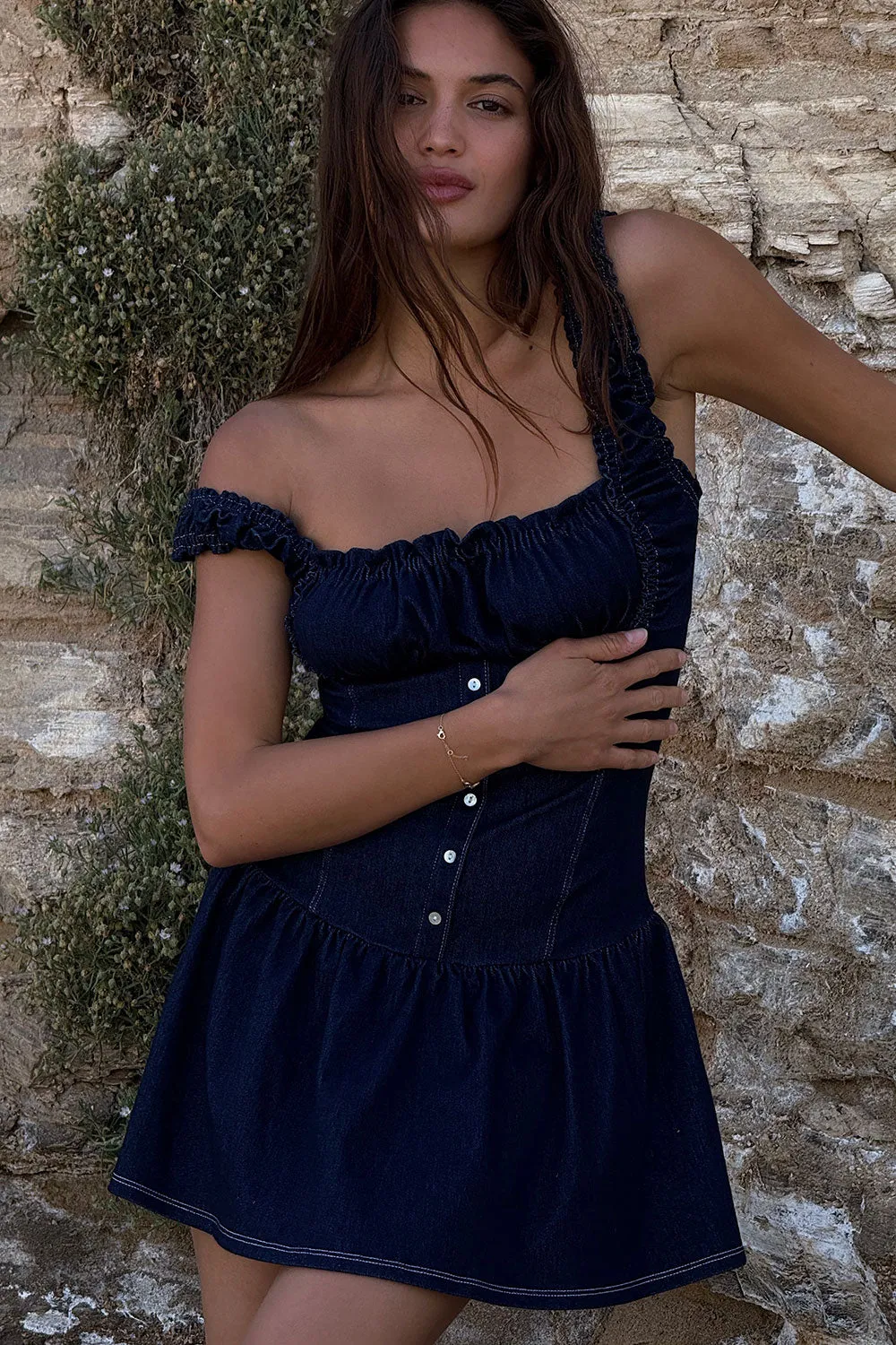 Christa Denim Mini Dress - Blue Denim