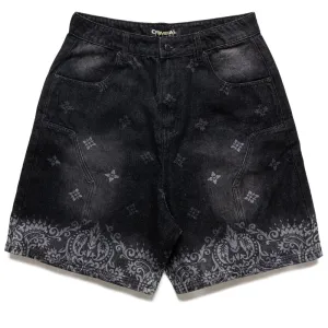 Criminal Damage Laser Print Denim Shorts - Washed Black