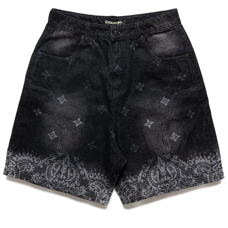 Criminal Damage Laser Print Denim Shorts - Washed Black
