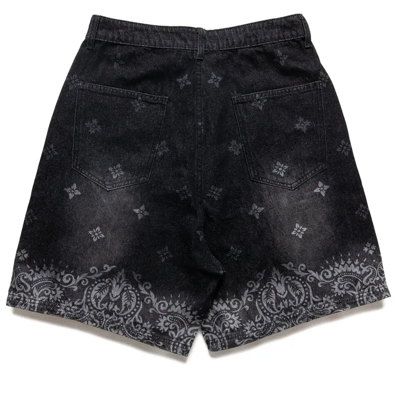 Criminal Damage Laser Print Denim Shorts - Washed Black