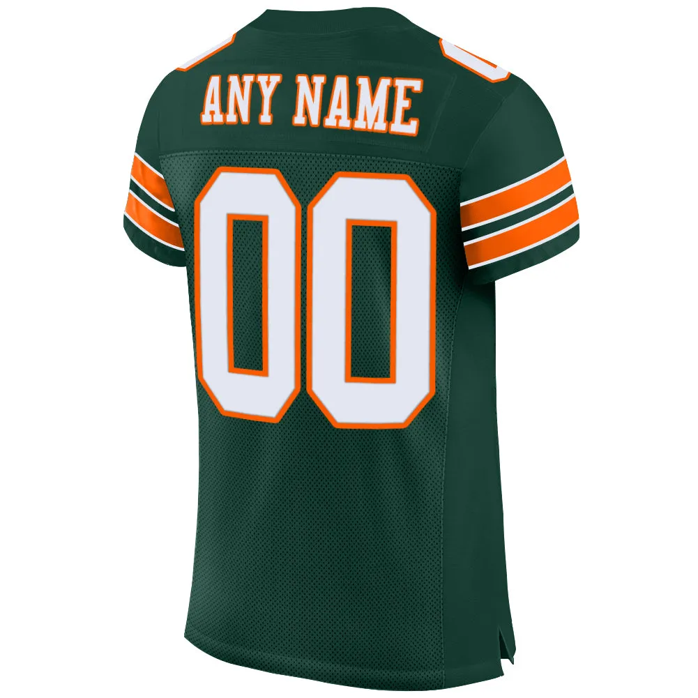 Custom Green White-Orange Mesh Authentic Football Jersey