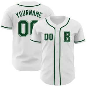 Custom White Green Authentic Baseball Jersey