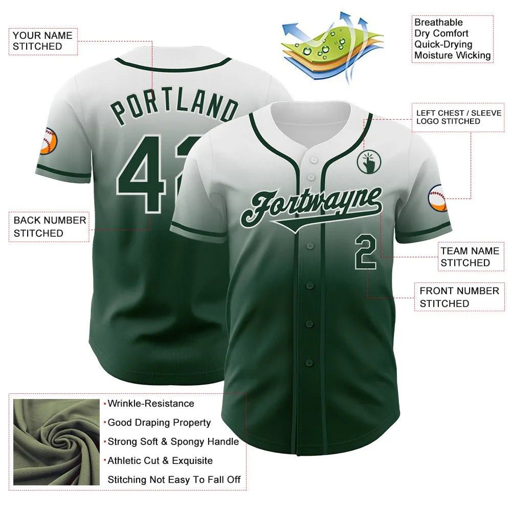 Custom White Green Authentic Fade Fashion Baseball Jersey