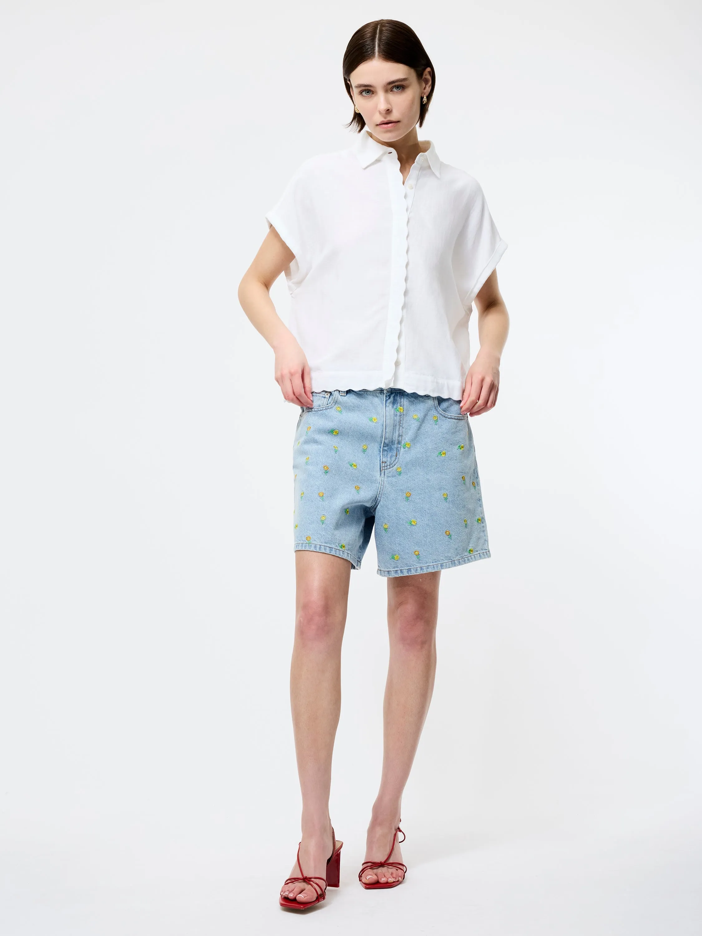 Dallas Daisy Embroidered Denim Shorts