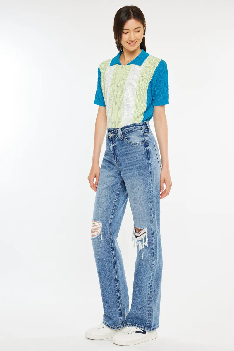 Debra Essentials High Rise 90's Criss Cross Straight Jeans