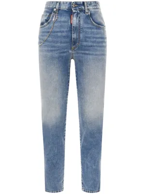 Dsquared2 Logo Charm Detail Cropped Jeans