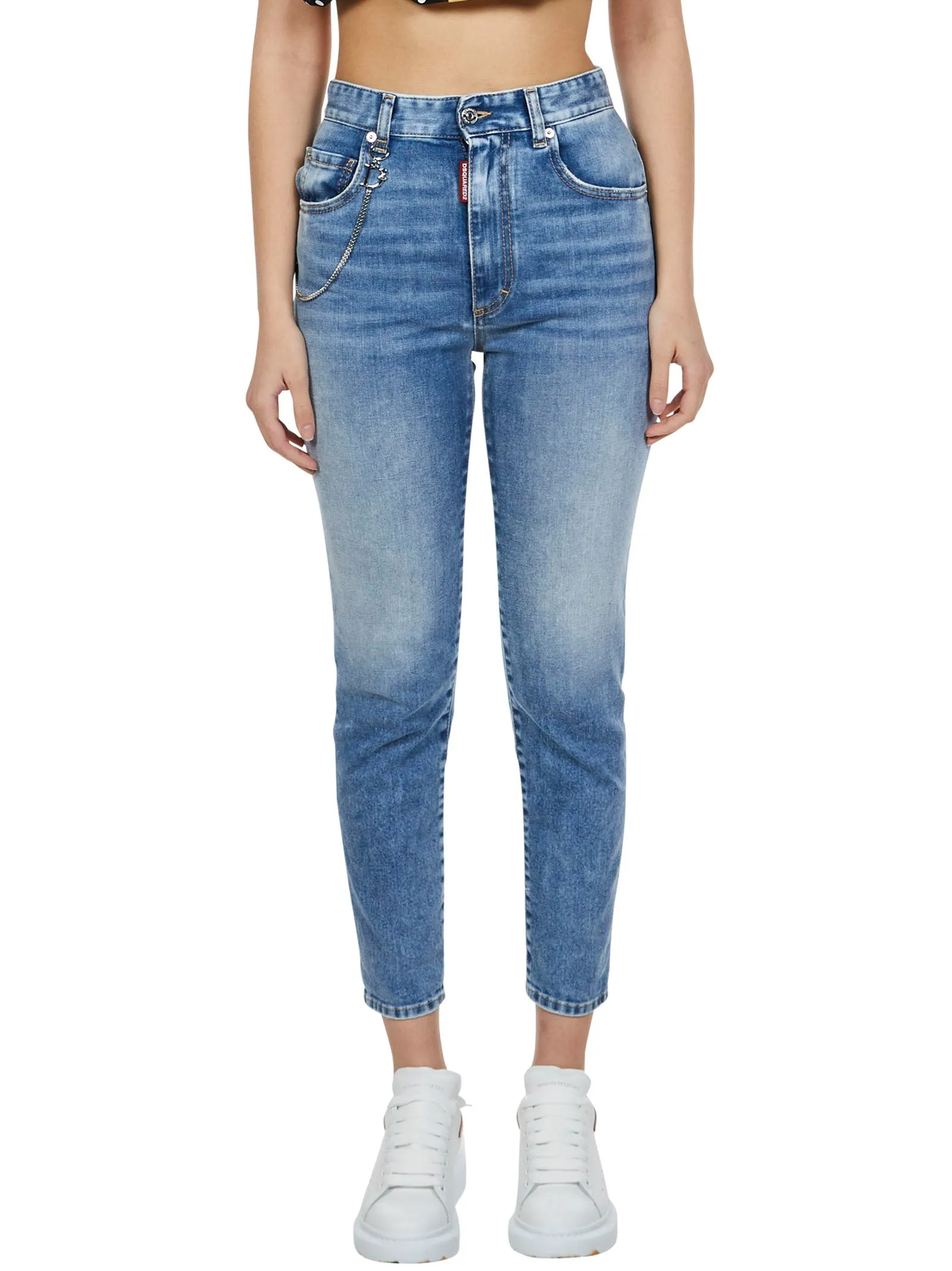 Dsquared2 Logo Charm Detail Cropped Jeans