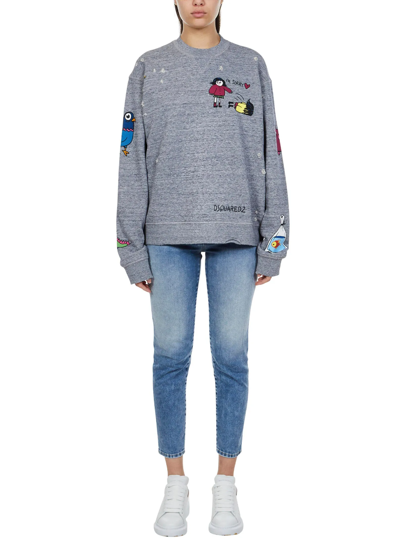 Dsquared2 Logo Charm Detail Cropped Jeans