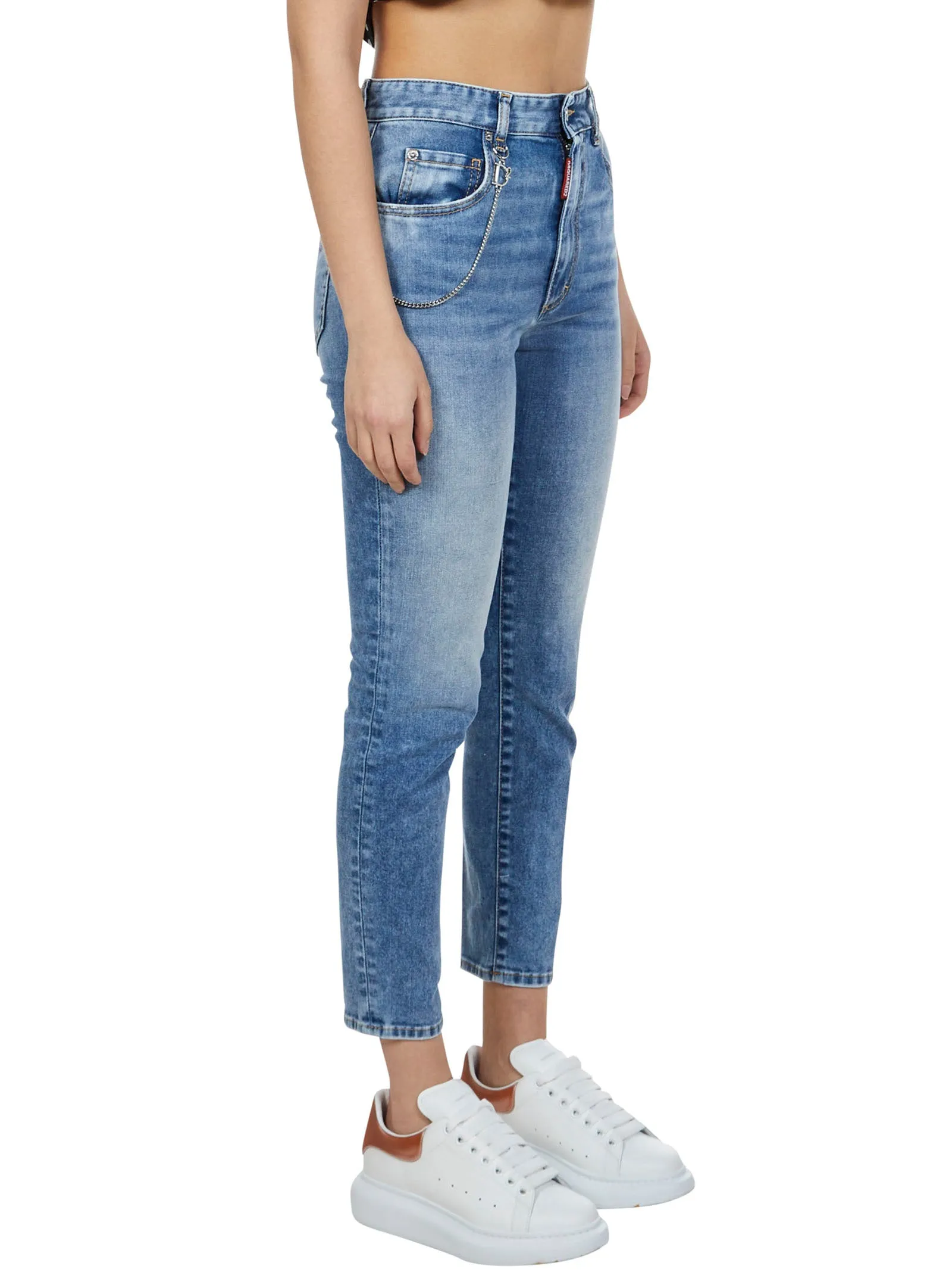 Dsquared2 Logo Charm Detail Cropped Jeans