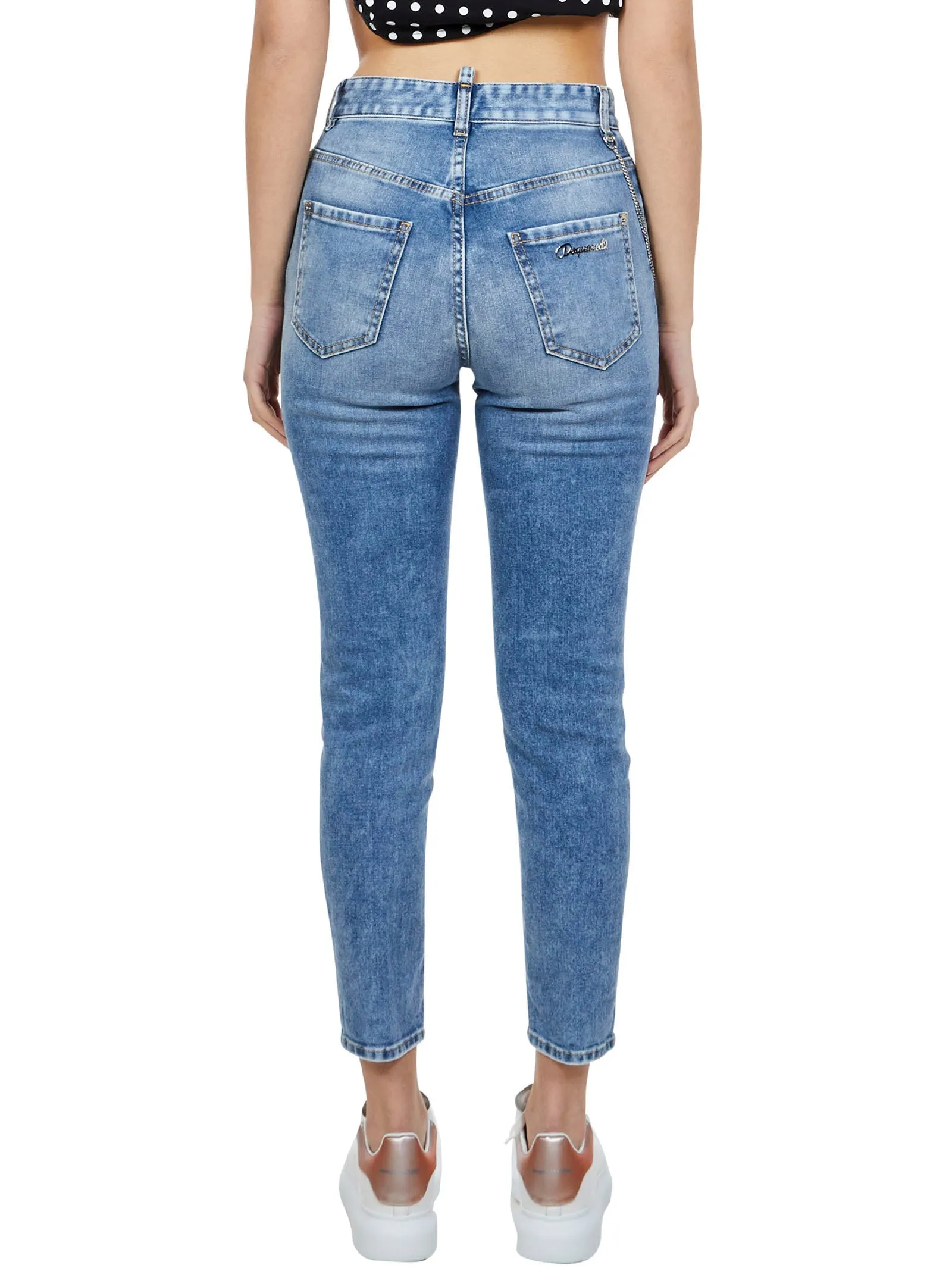 Dsquared2 Logo Charm Detail Cropped Jeans