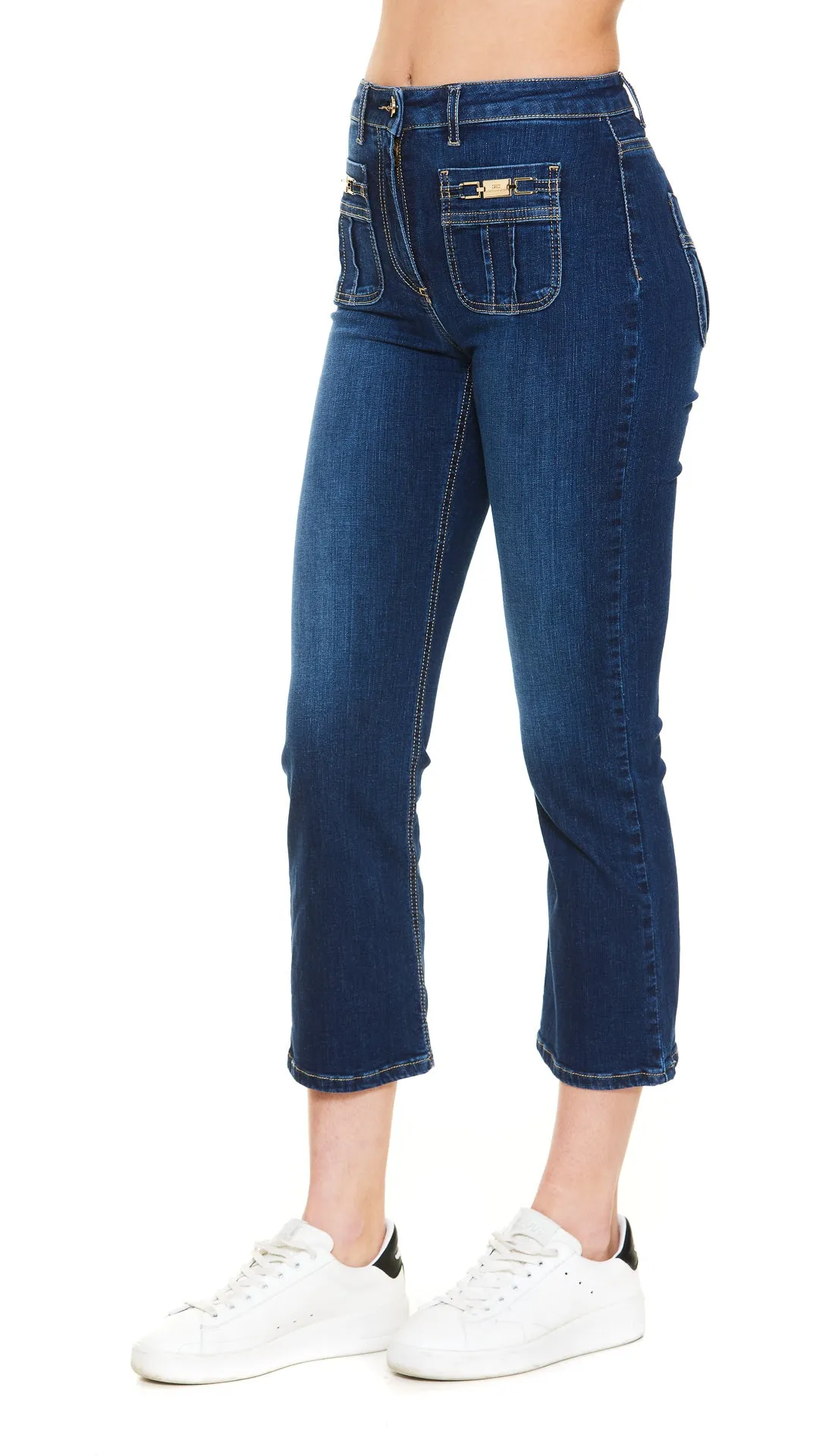 Elisabetta Franchi Logo Plaque Cropped Jeans