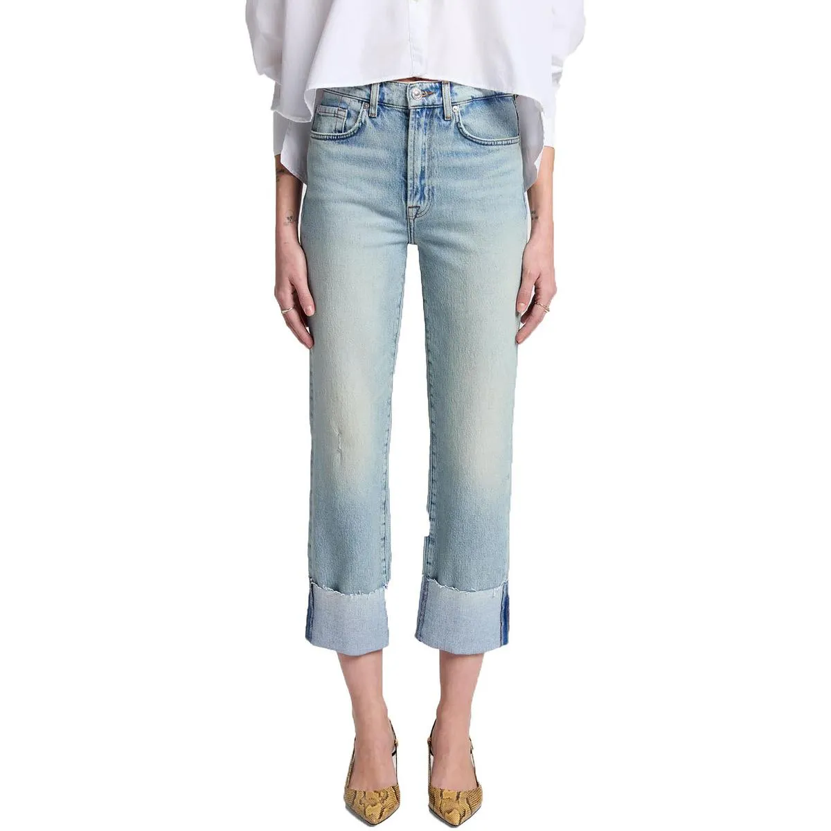 Logan Stovepipe Womens Cuffed Denim Cropped Jeans