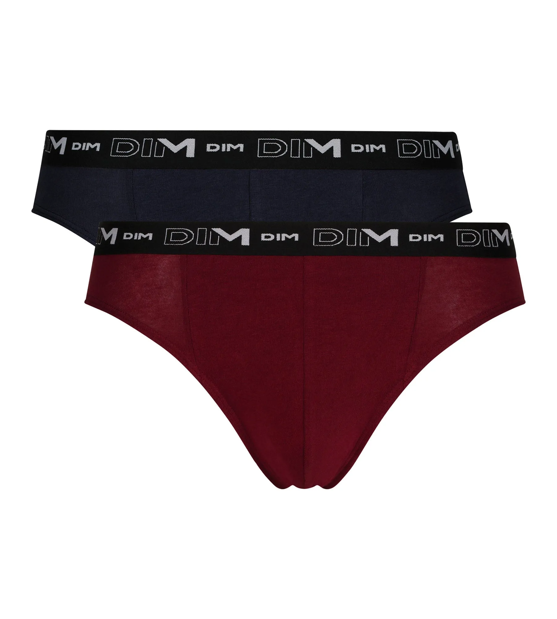 Lot de 2 slips homme Bleu Rouge ceinture contrastée Dim Coton Stretch