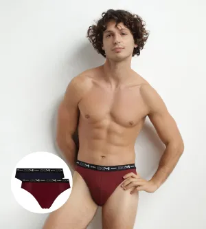 Lot de 2 slips homme Bleu Rouge ceinture contrastée Dim Coton Stretch
