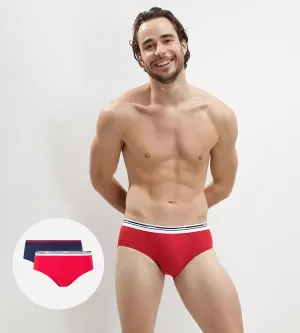 Lot de 2 slips rouge bleu denim ceinture contrastée Classic Colors