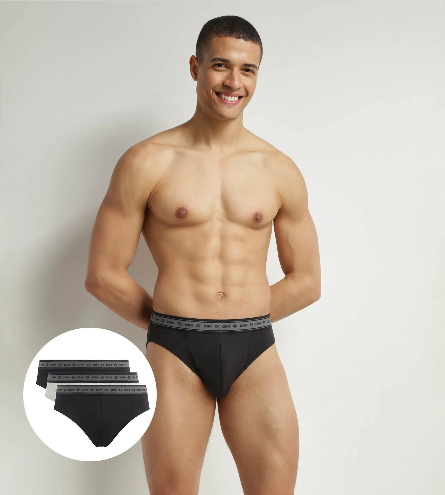 Lot de 3 slips homme en coton bio Noir Gris Dim Good