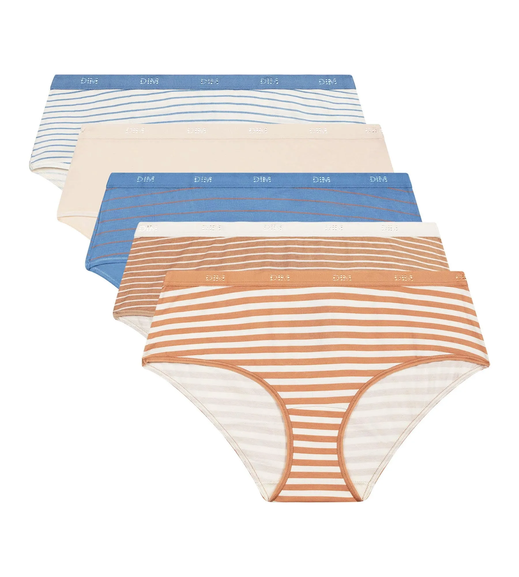 Lot de 5 shorties femme coton stretch Beige Bleu à rayures Les Pockets