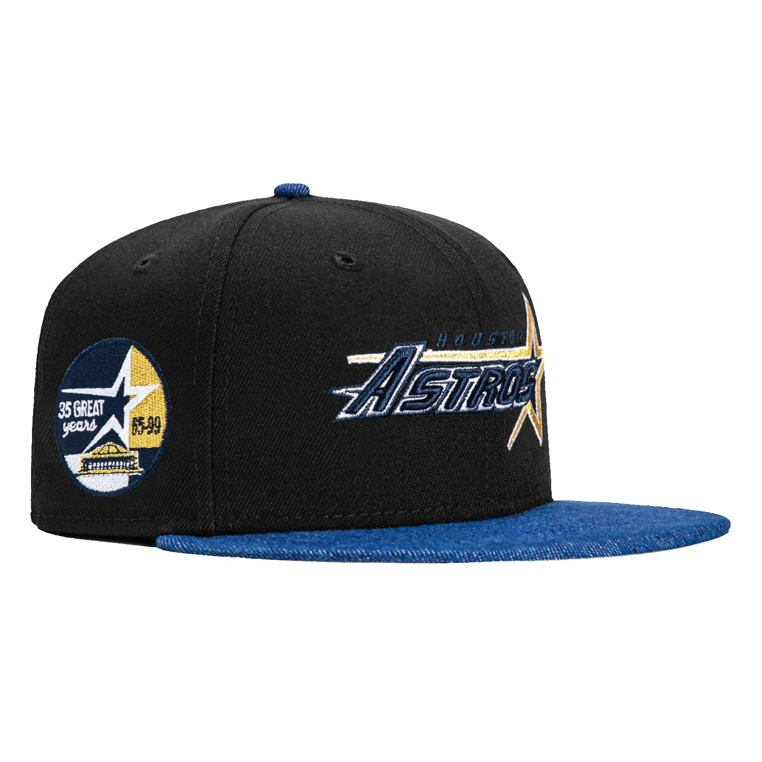 New Era 59Fifty Denim Pack Houston Astros 35th Anniversary Patch Hat - Black. Denim Royal