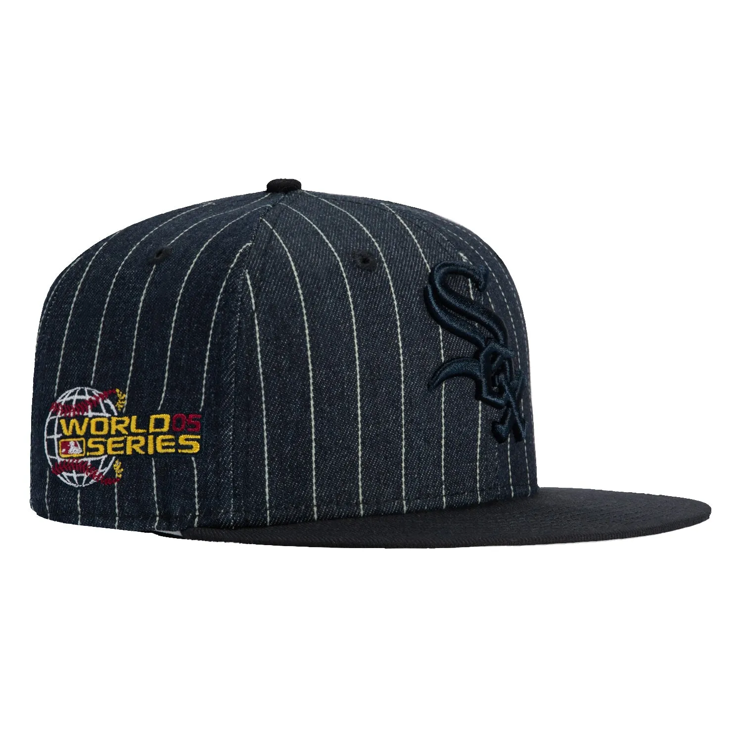 New Era 59Fifty Denim Pinstripe Chicago White Sox 2005 World Series Patch Hat - Navy
