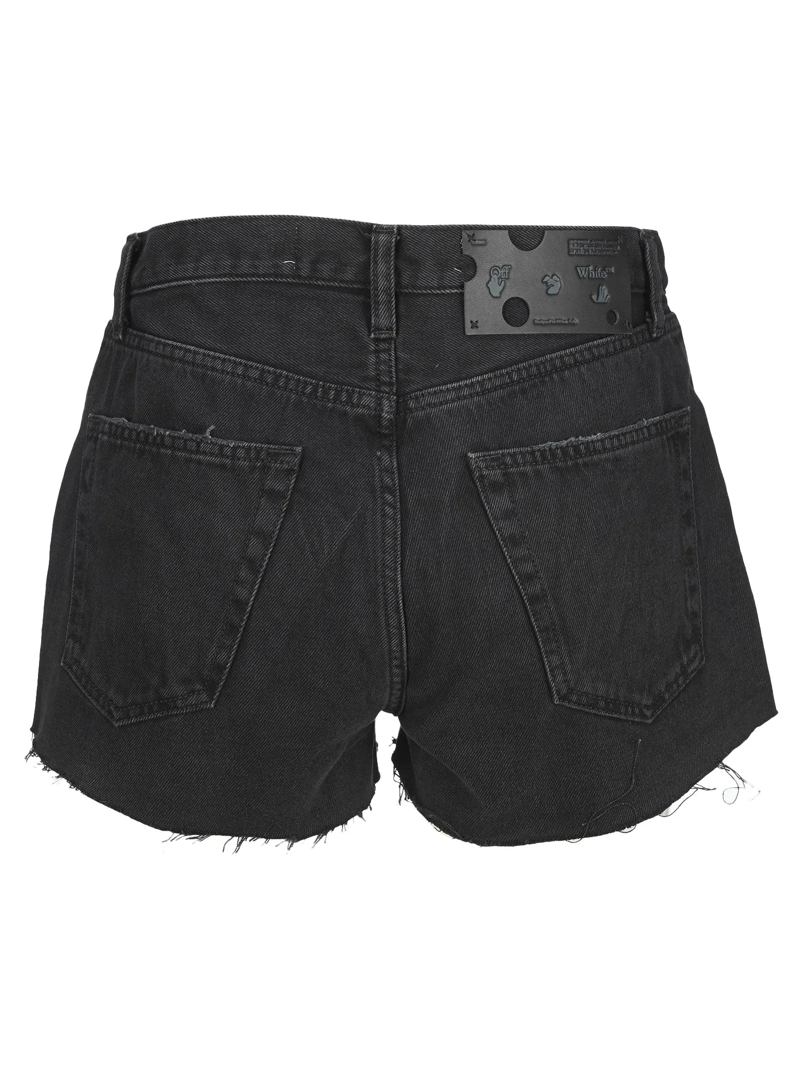 Off-White Text Embroidered Denim Shorts