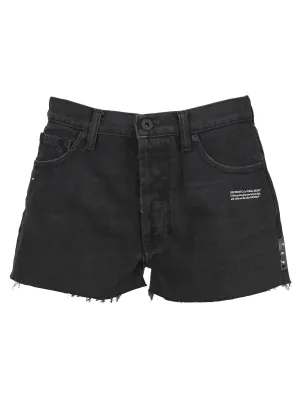 Off-White Text Embroidered Denim Shorts