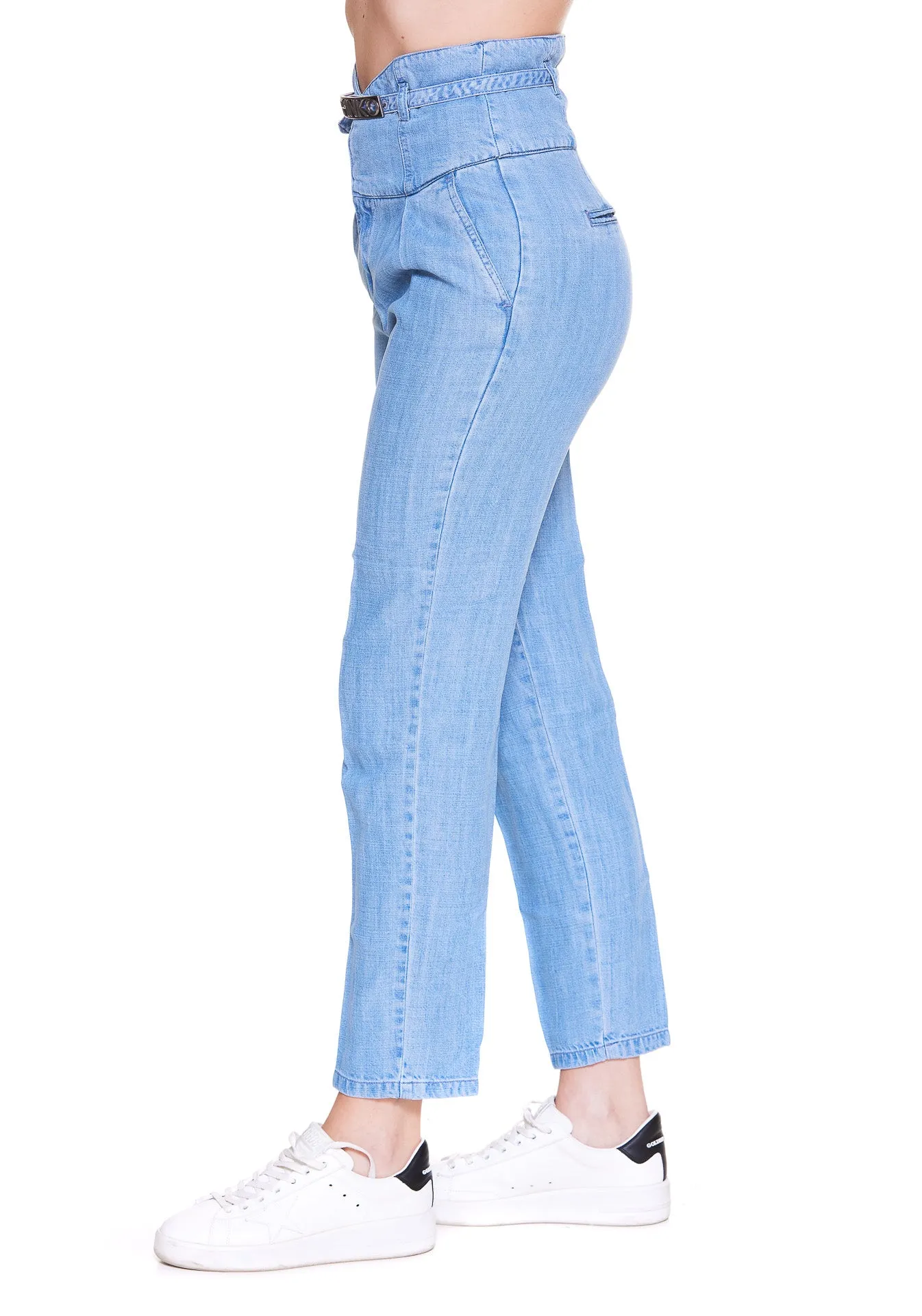 Pinko Logo Plaque Belted Cropped Jeans