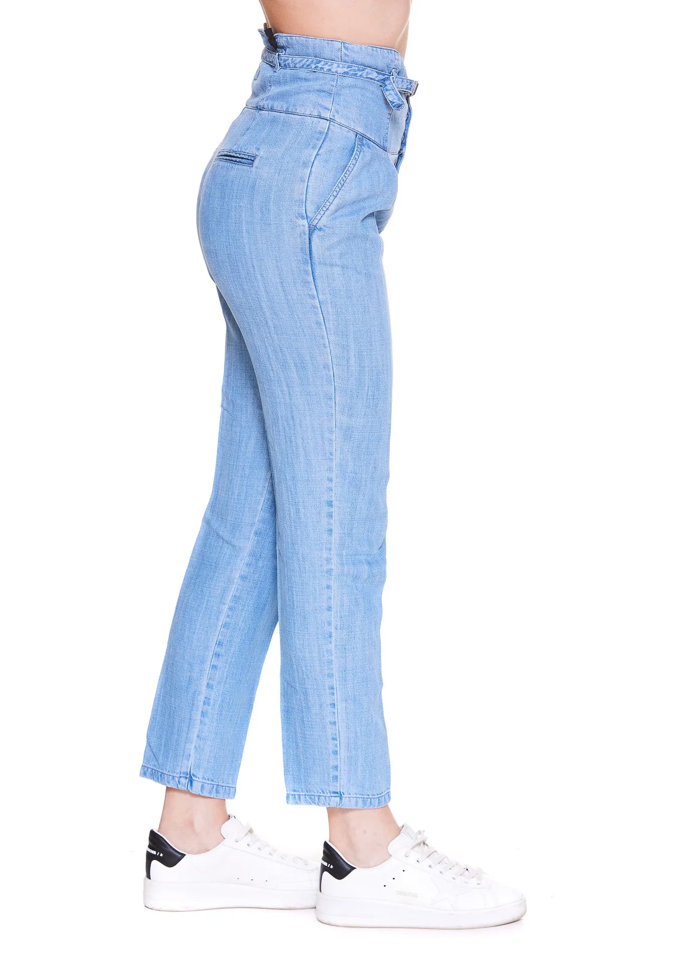 Pinko Logo Plaque Belted Cropped Jeans