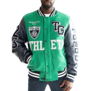 "athletic Division" Varsity Jacket In Green/navy