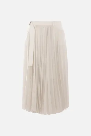 satin and denim pleated skirt