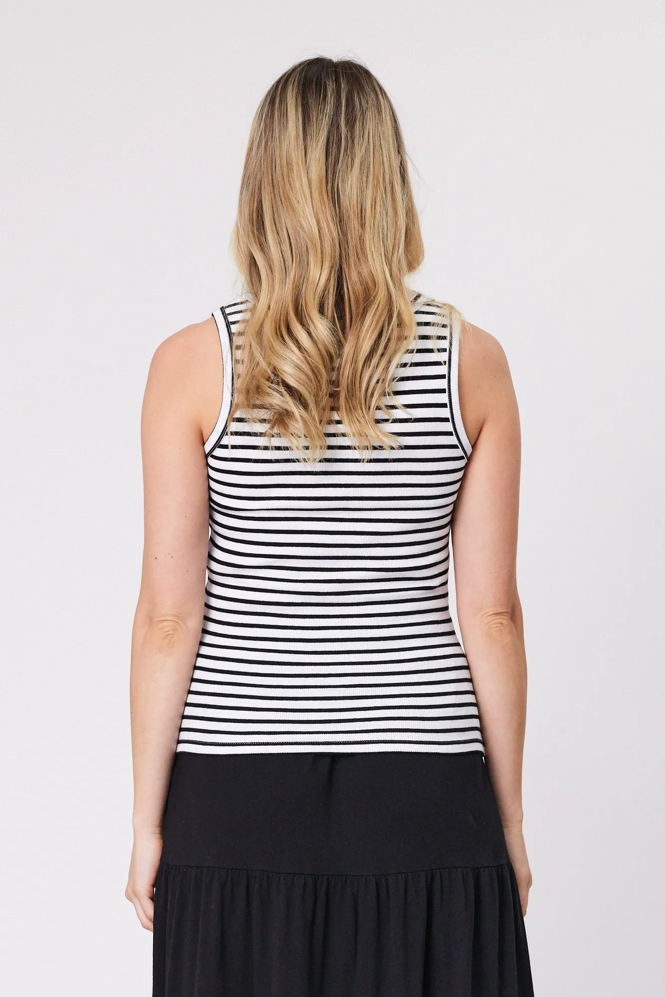 Shine On Essentials Stripe Rib Tank White and Black Stripe