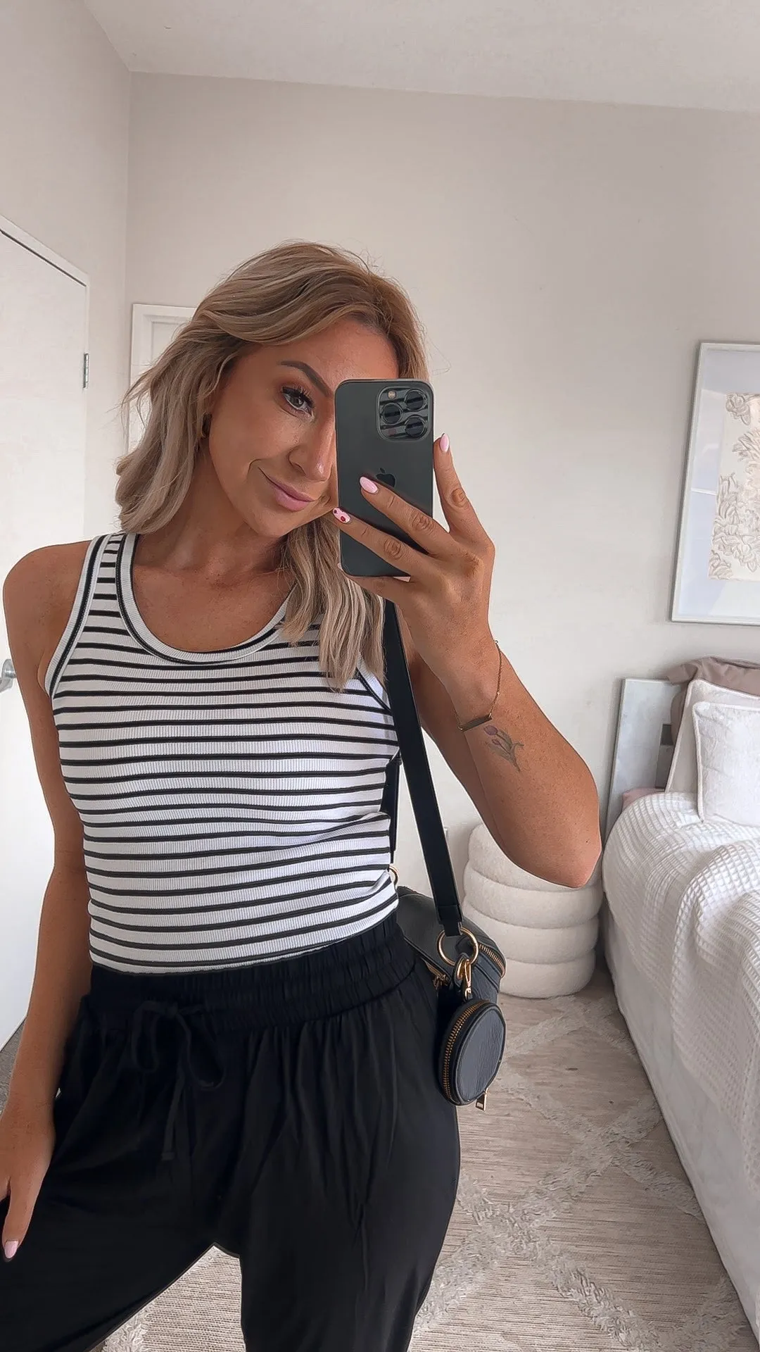 Shine On Essentials Stripe Rib Tank White and Black Stripe
