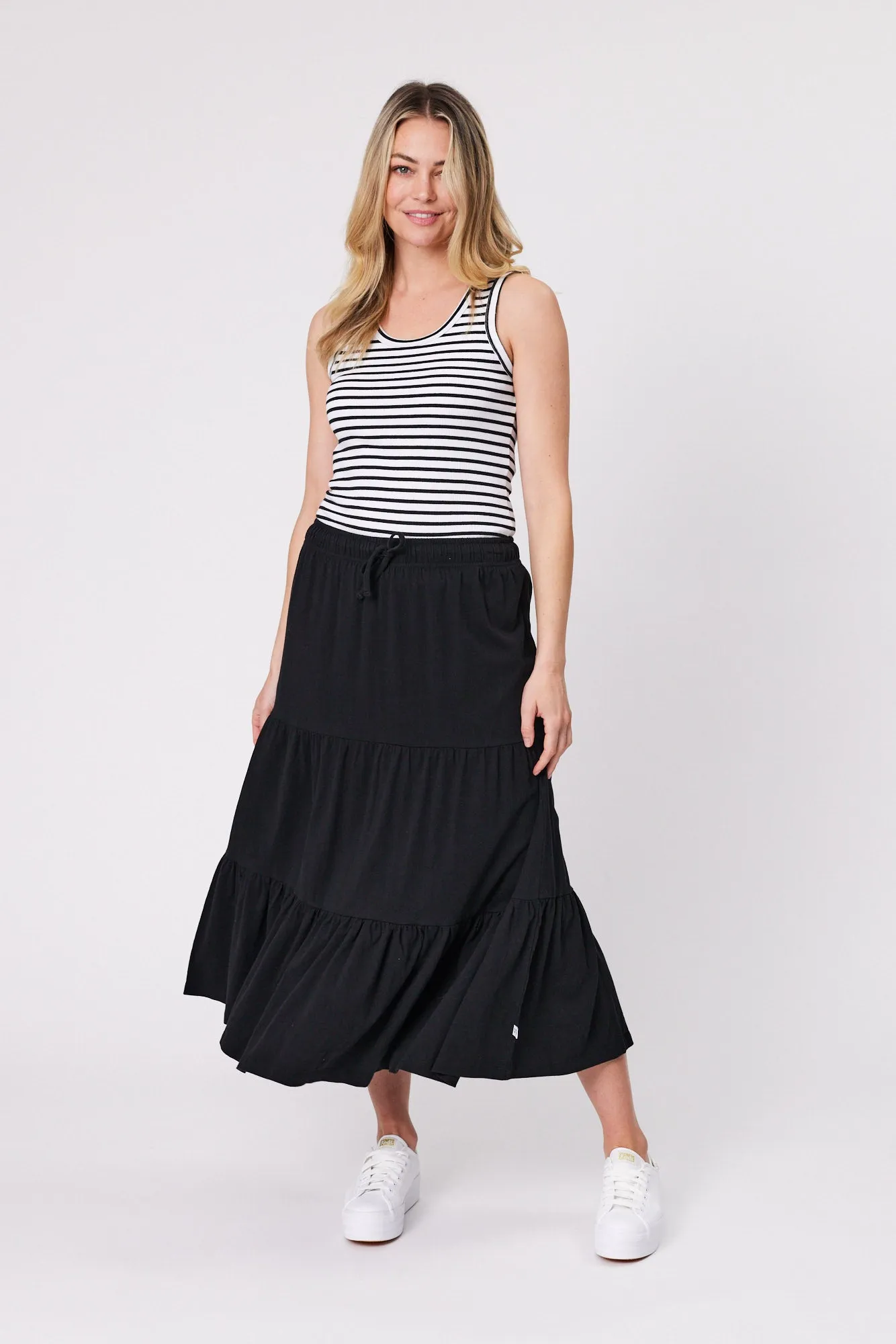 Shine On Essentials Stripe Rib Tank White and Black Stripe