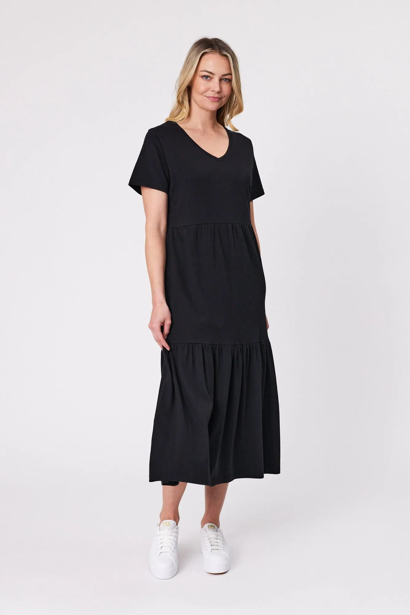 Shine On Essentials Tiered Midi Dress Black
