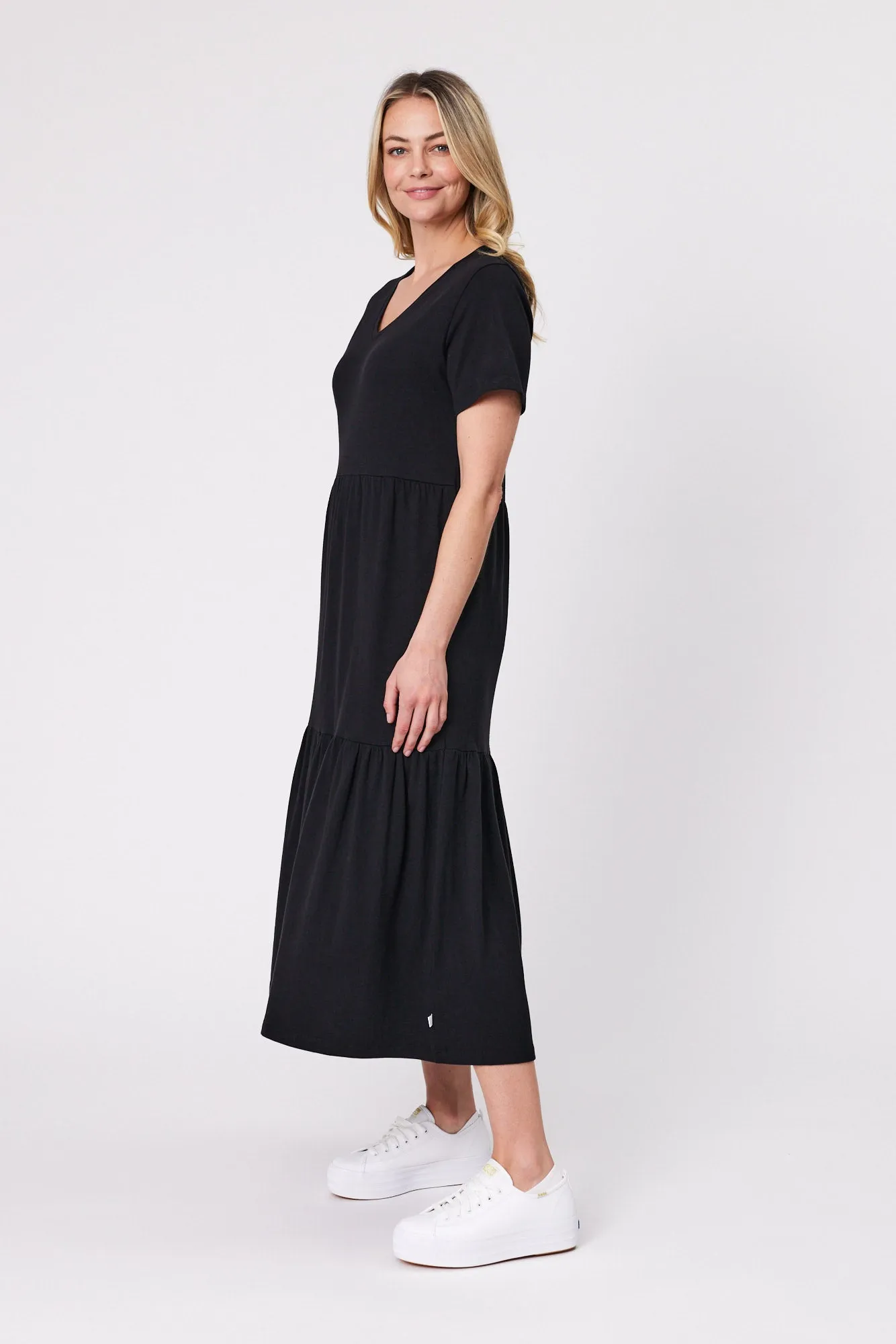 Shine On Essentials Tiered Midi Dress Black