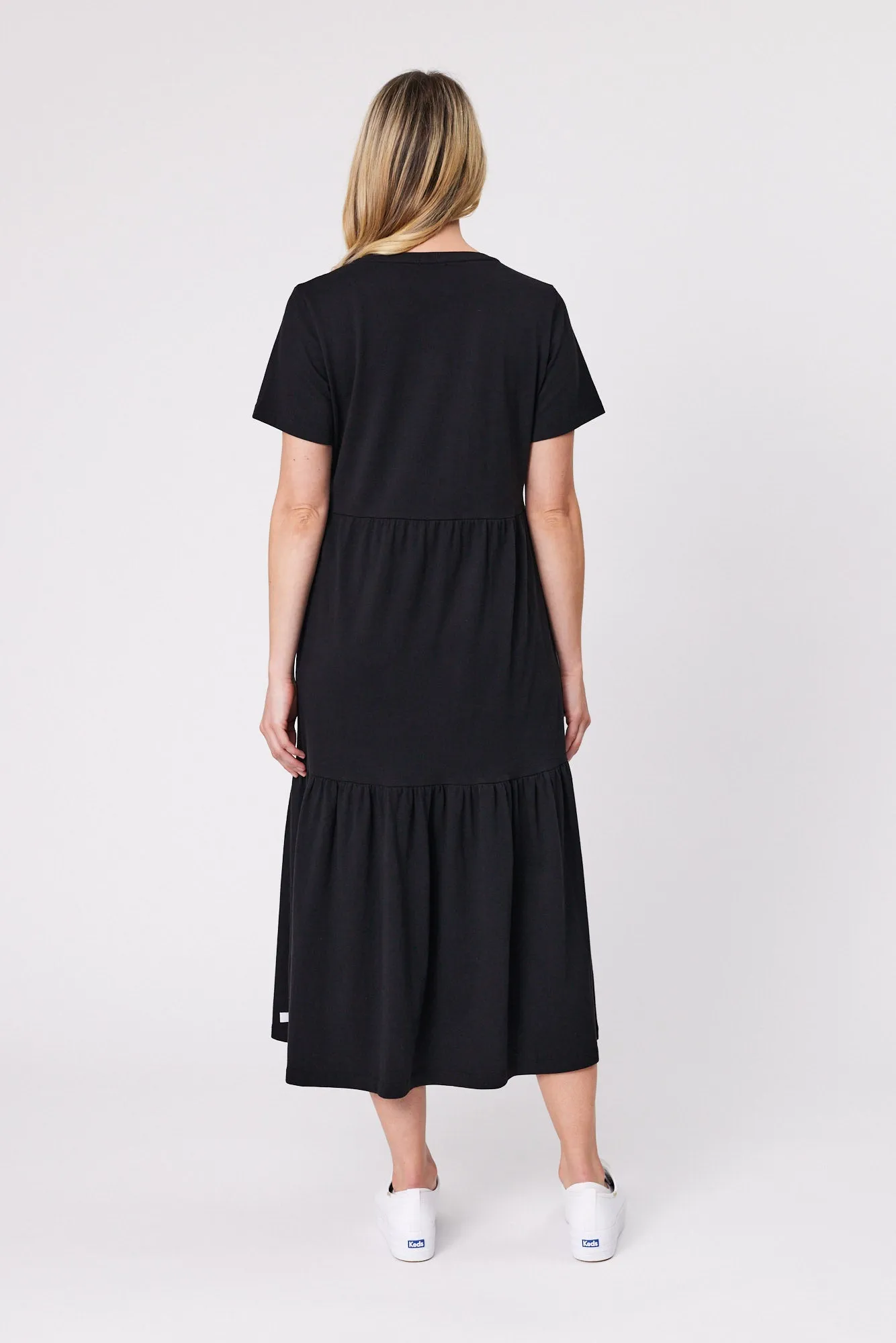 Shine On Essentials Tiered Midi Dress Black