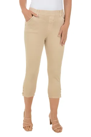 Studded Hem Denim Pull-On Capri Pant