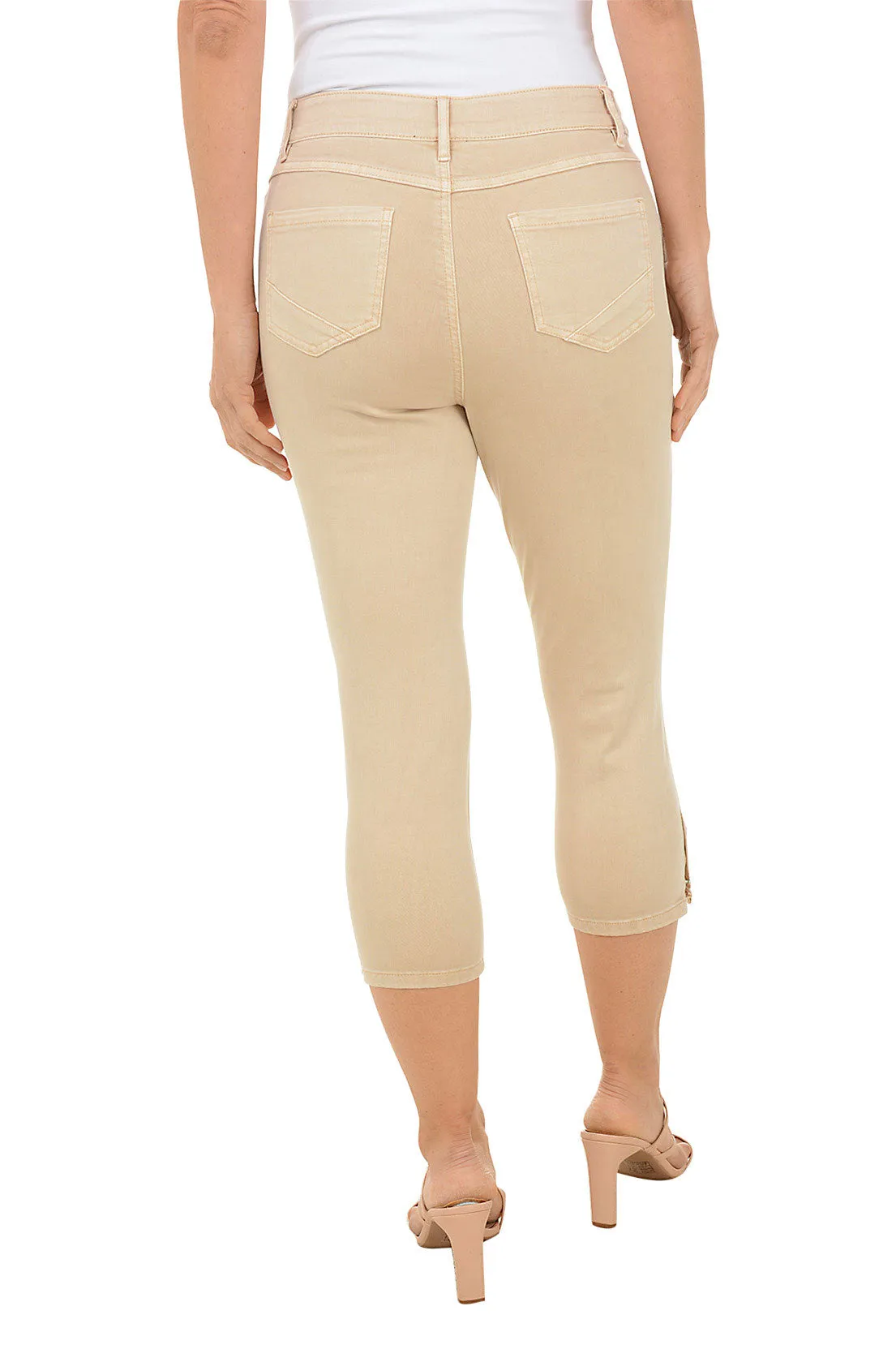 Studded Hem Denim Pull-On Capri Pant