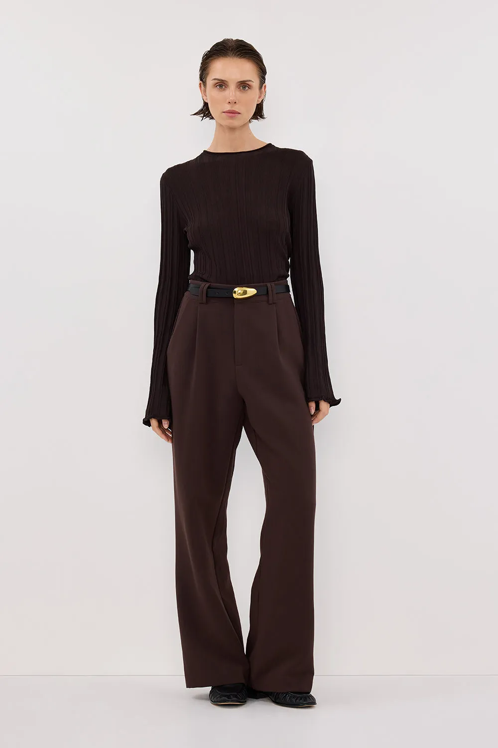 SYLVIA BITTER CHOC CREW KNIT TOP