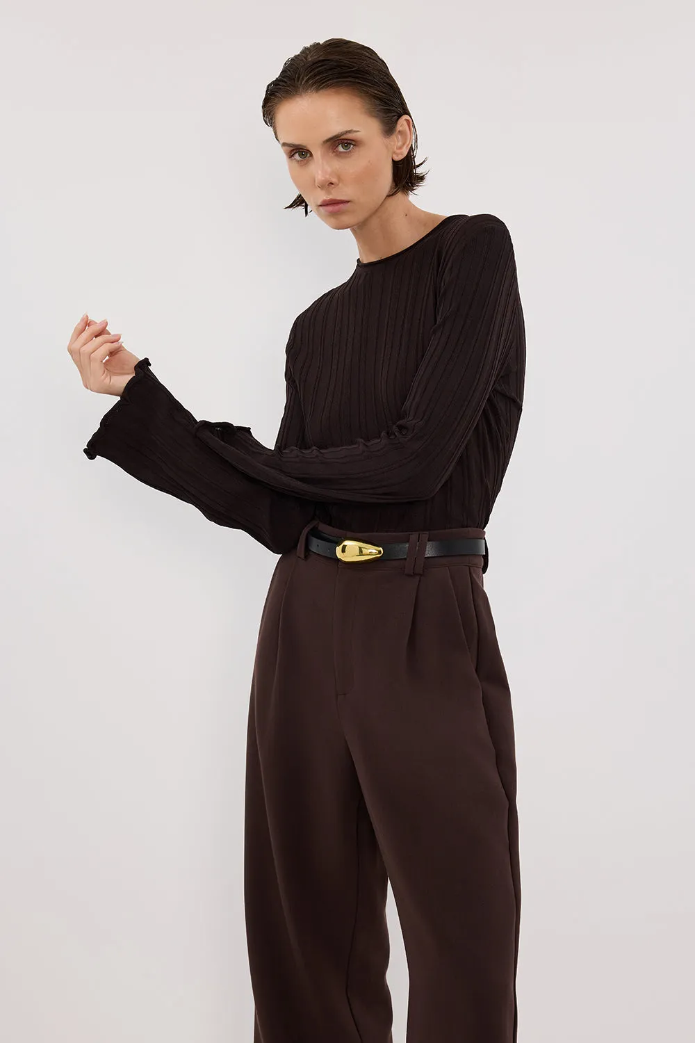 SYLVIA BITTER CHOC CREW KNIT TOP