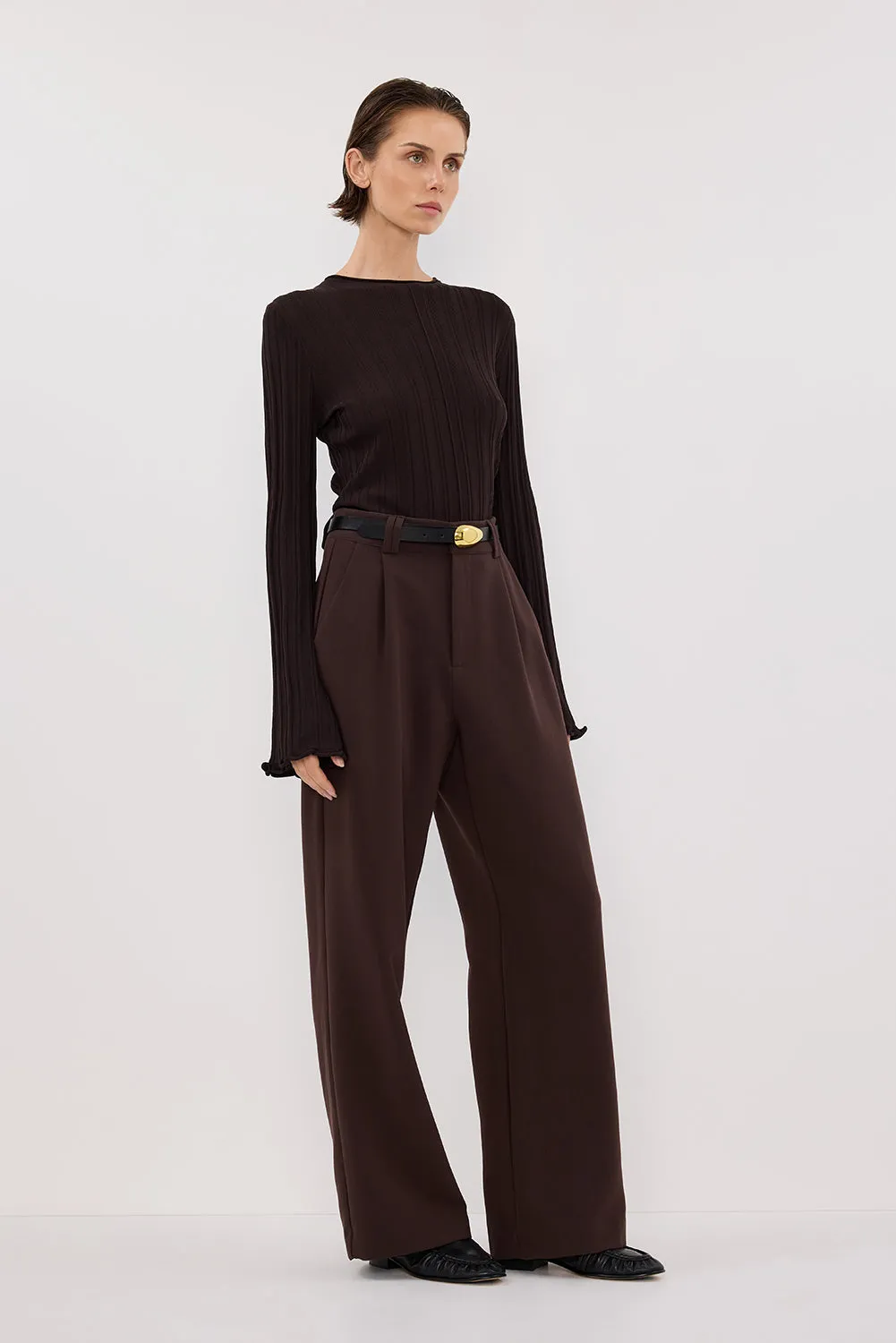 SYLVIA BITTER CHOC CREW KNIT TOP