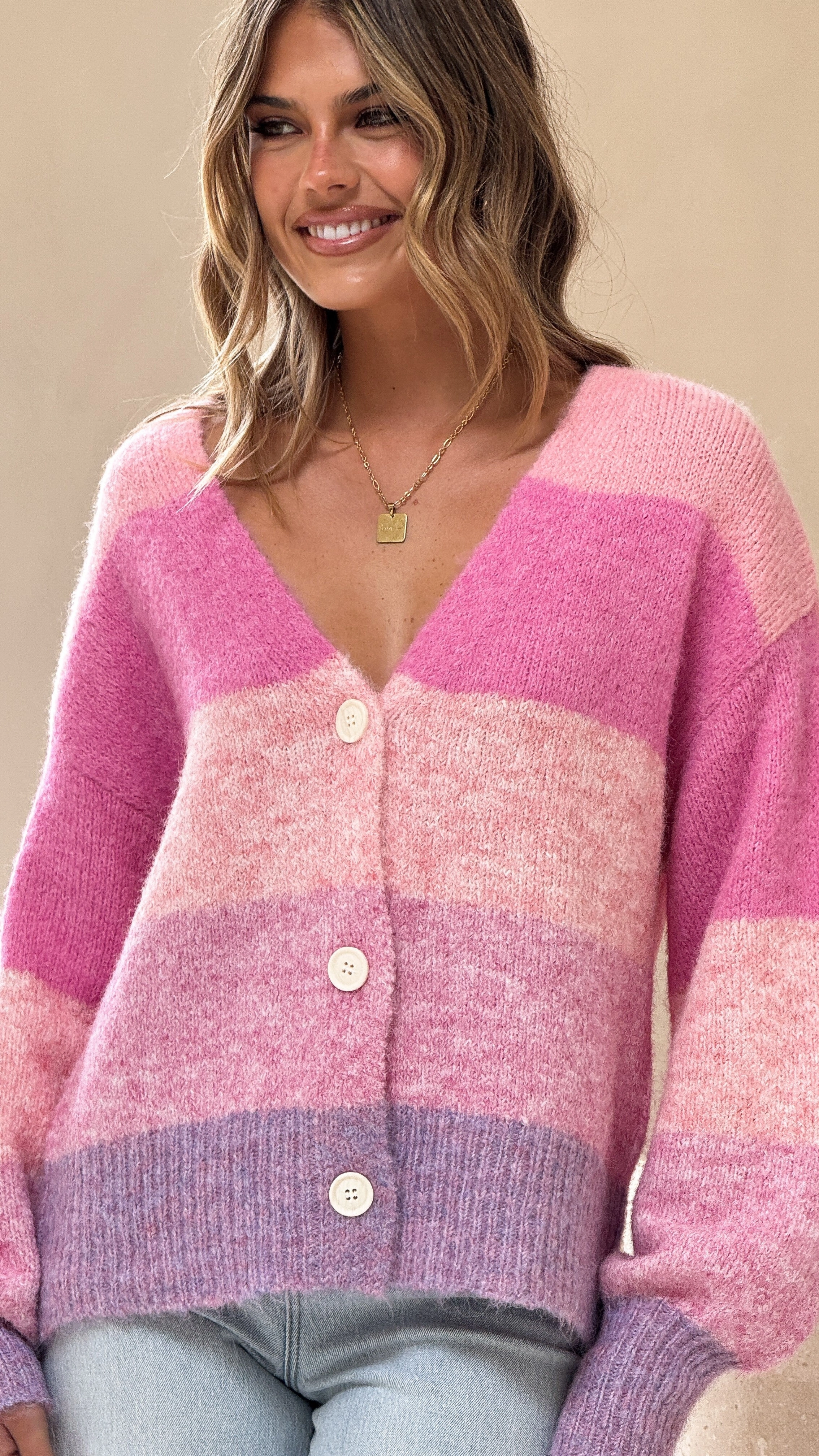 Talulah Knit Cardigan - Pink Print
