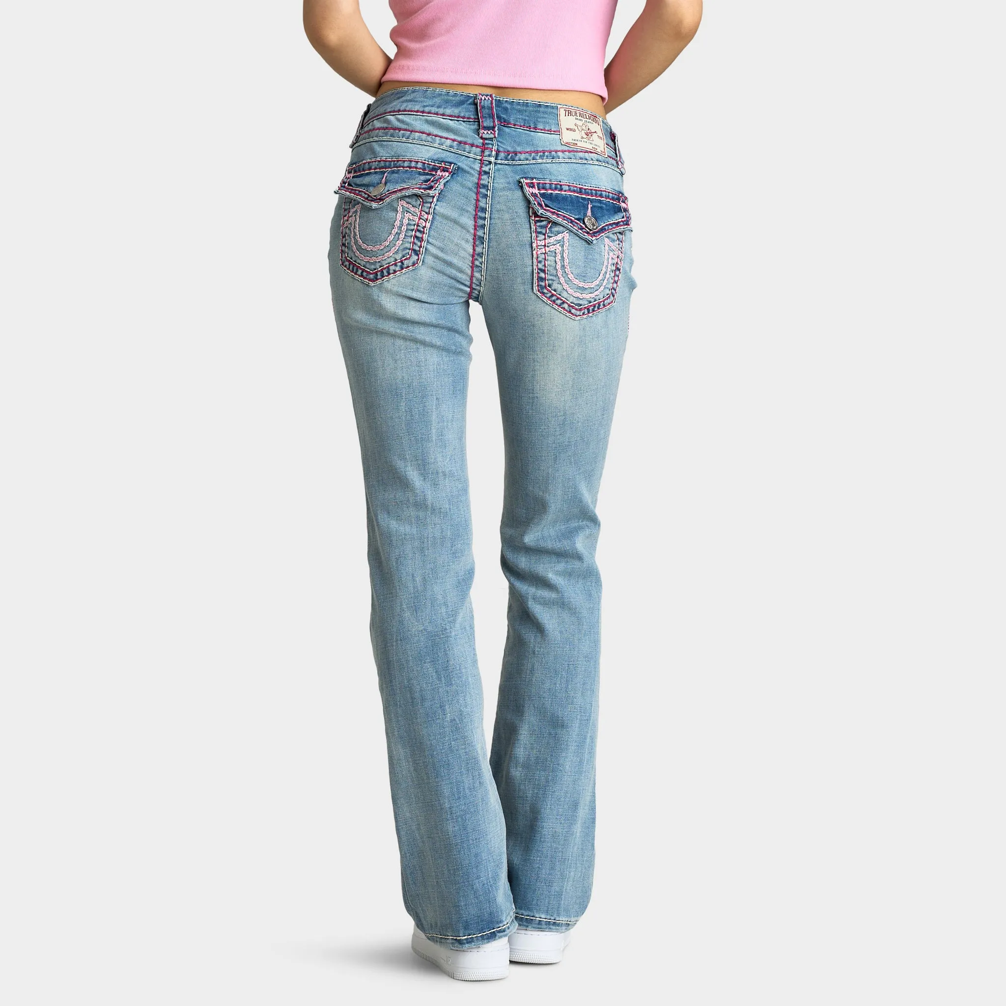 True Religion Women's Becca Mid Rise Bootcut Flap Sup T / California Poppy