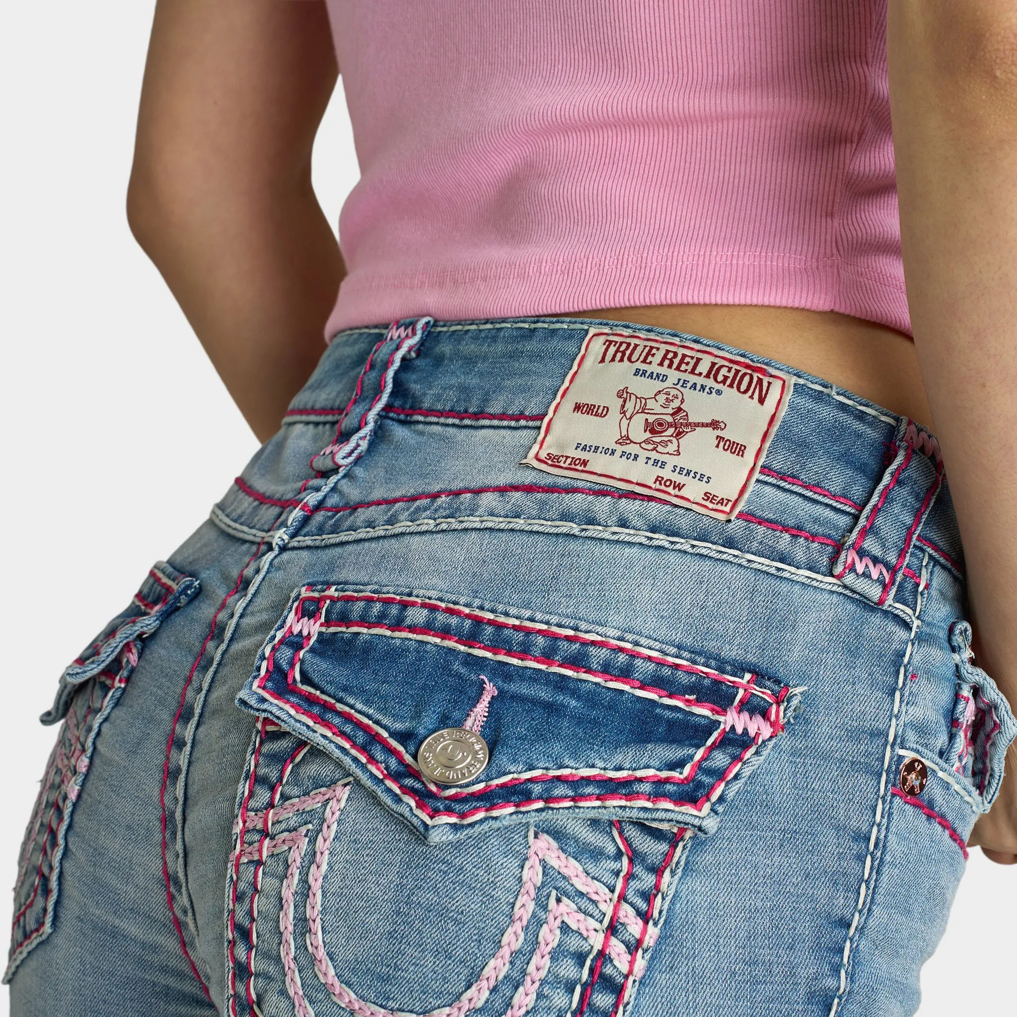 True Religion Women's Becca Mid Rise Bootcut Flap Sup T / California Poppy