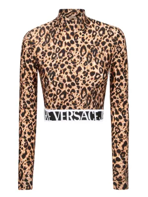 Versace Jeans Couture Leopard Printed Cropped Top