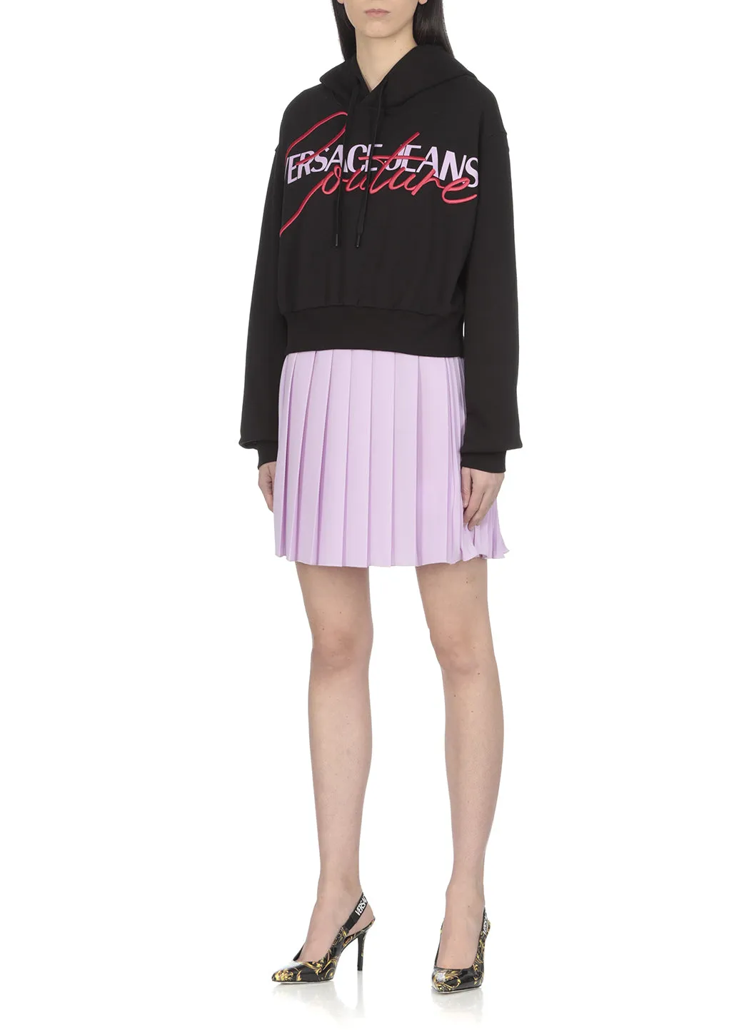 Versace Jeans Couture Logo Printed Cropped Hoodie