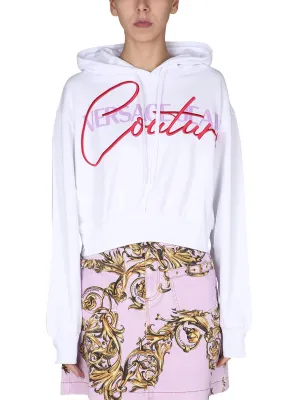 Versace Jeans Couture Logo Printed Cropped Hoodie