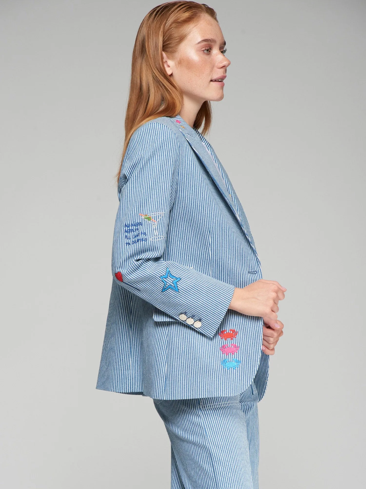 Vi32384 Striped Denim Blazer